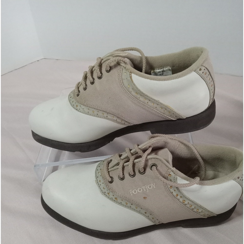 FootJoy Size 6 Golf Shoes Saddle Leather Lace Up Comfort White Beige Womens